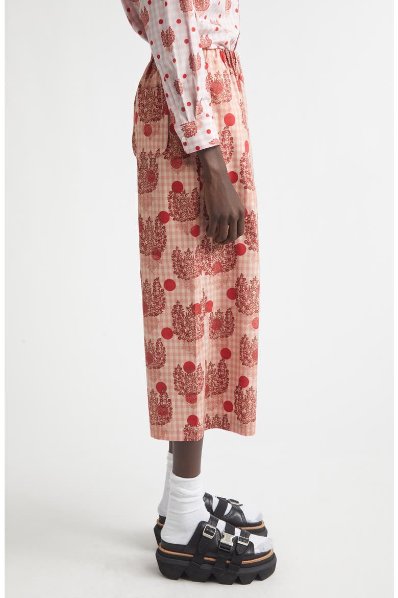 Polka Dot Floral Gingham Cotton Poplin Wide Leg Pants, Alternate, color, PINK