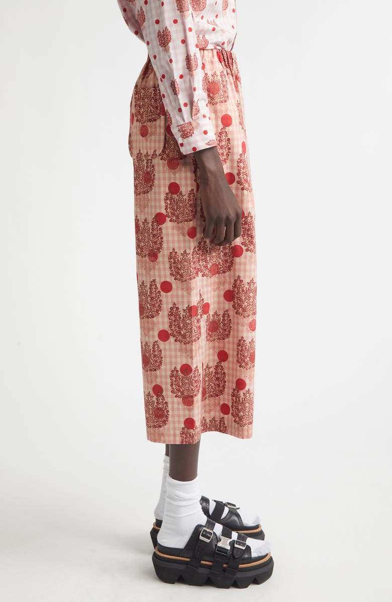 Tao Comme des Garçons Polka Dot Floral Gingham Cotton Poplin Wide Leg Pants, Alternate, color, Pink