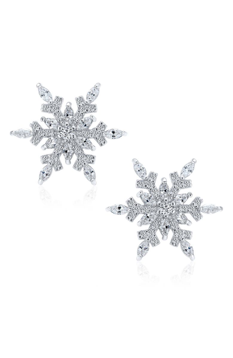 BLING JEWELRY Big Holiday Snowflake Earrings, Main, color, Silver