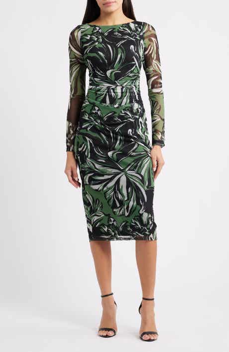 Vince Camuto Print Long Sleeve Mesh Body-Con Dress