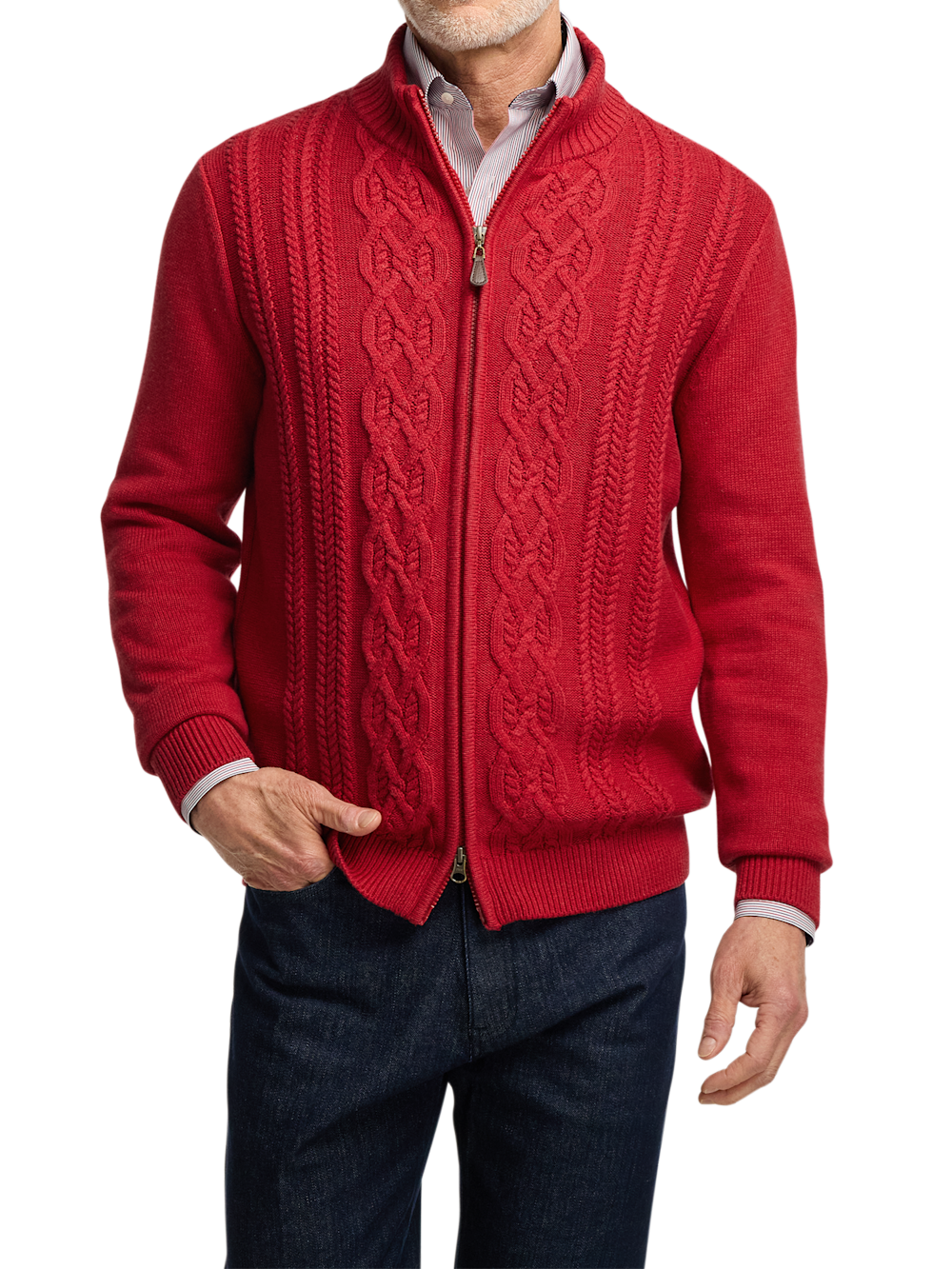 Cotton Cable Full Zip Mock Neck Sweater - image 2
