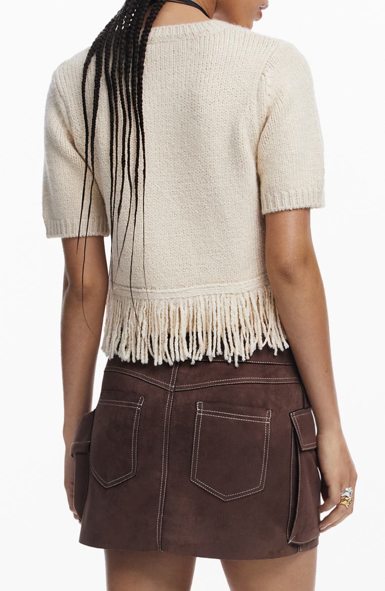 Desigual Fringe Pullover, Alternate, color, Light Beige