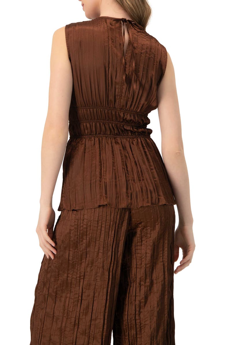 IVONNE Satin Sleeveless Pleated Blouse, Alternate, color, Brown