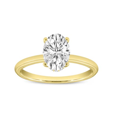Anastasia 14K Gold Oval Cut Solitaire Hidden Halo Ring - 1.55 Ct