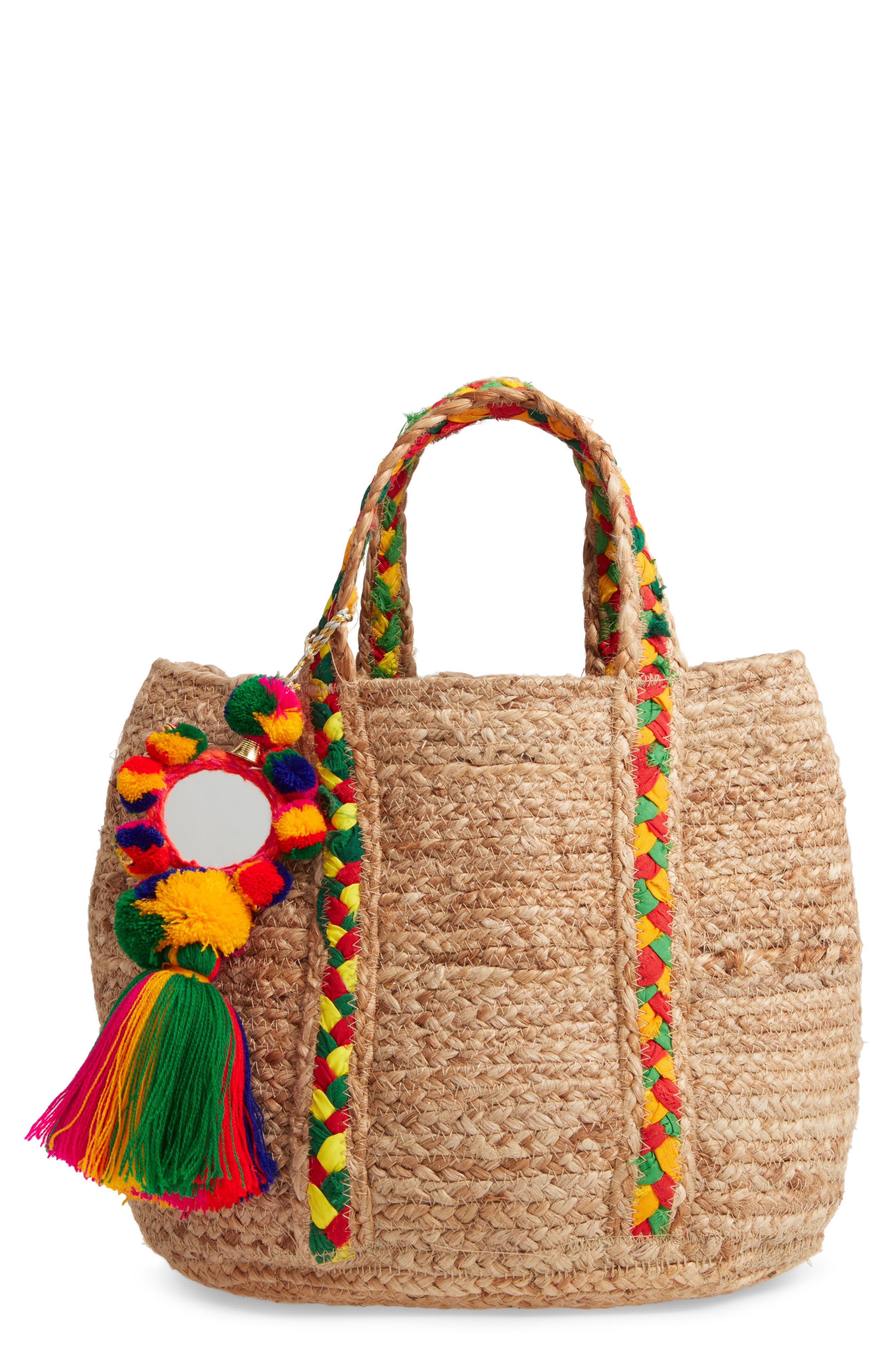 Bangie Woven Tote, Main, color, BEIGE/ MULTI