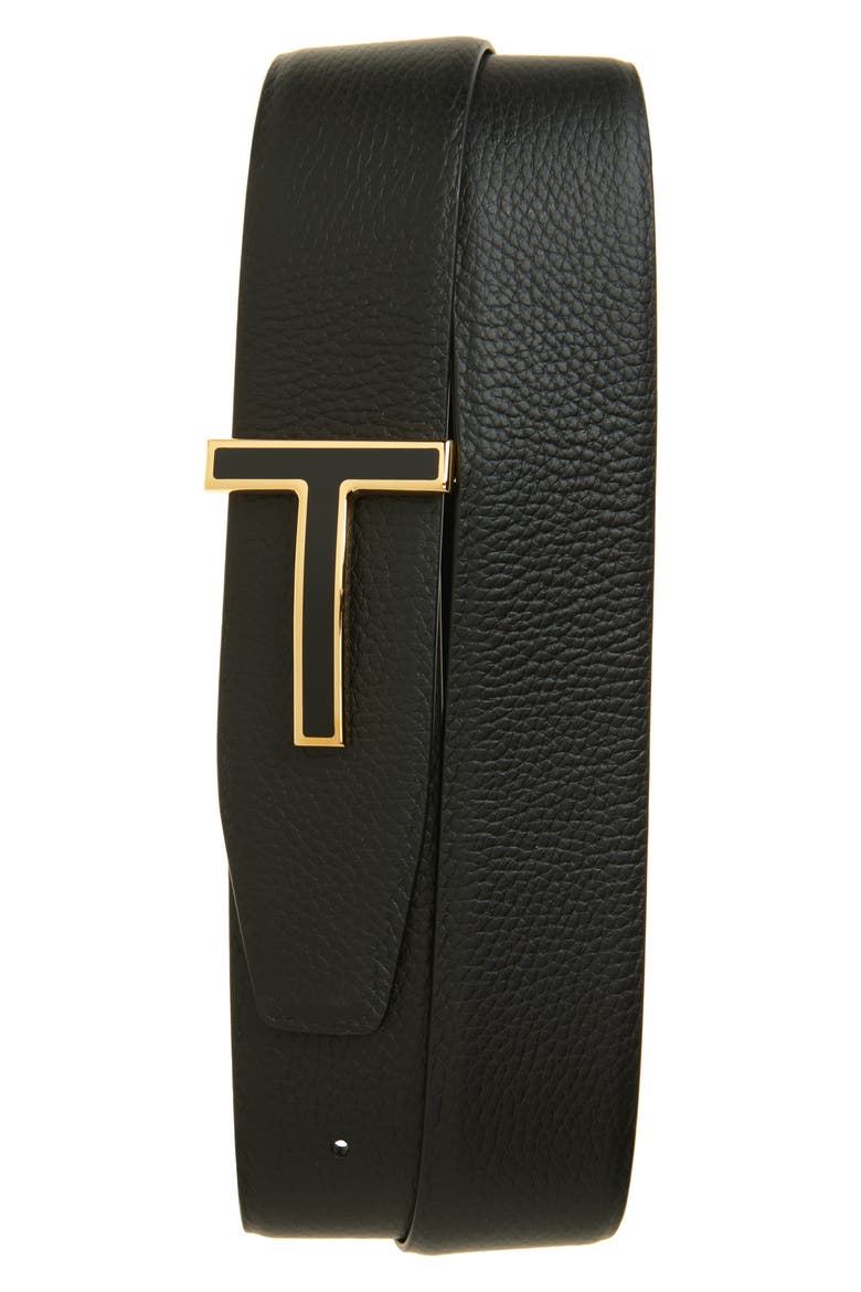 Reversible T Icon Leather Belt, Main, color, 1N001 BLACK