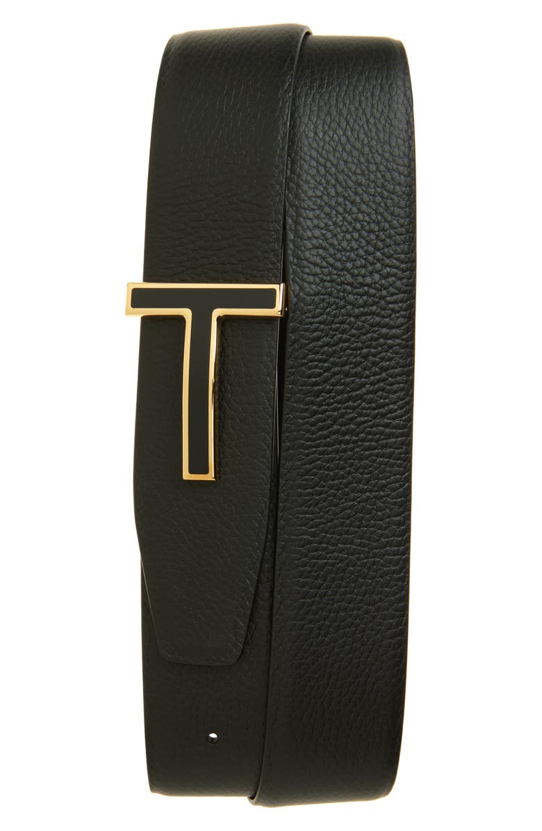 TOM FORD Reversible T Icon Leather Belt, Main, color, 1N001 Black