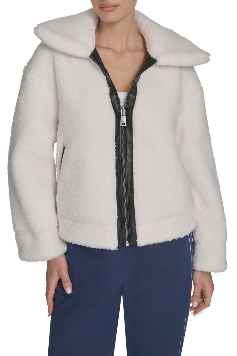 Reversible Faux Leather & Faux Shearling Jacket, Alternate, color, BLACK/ CREAM