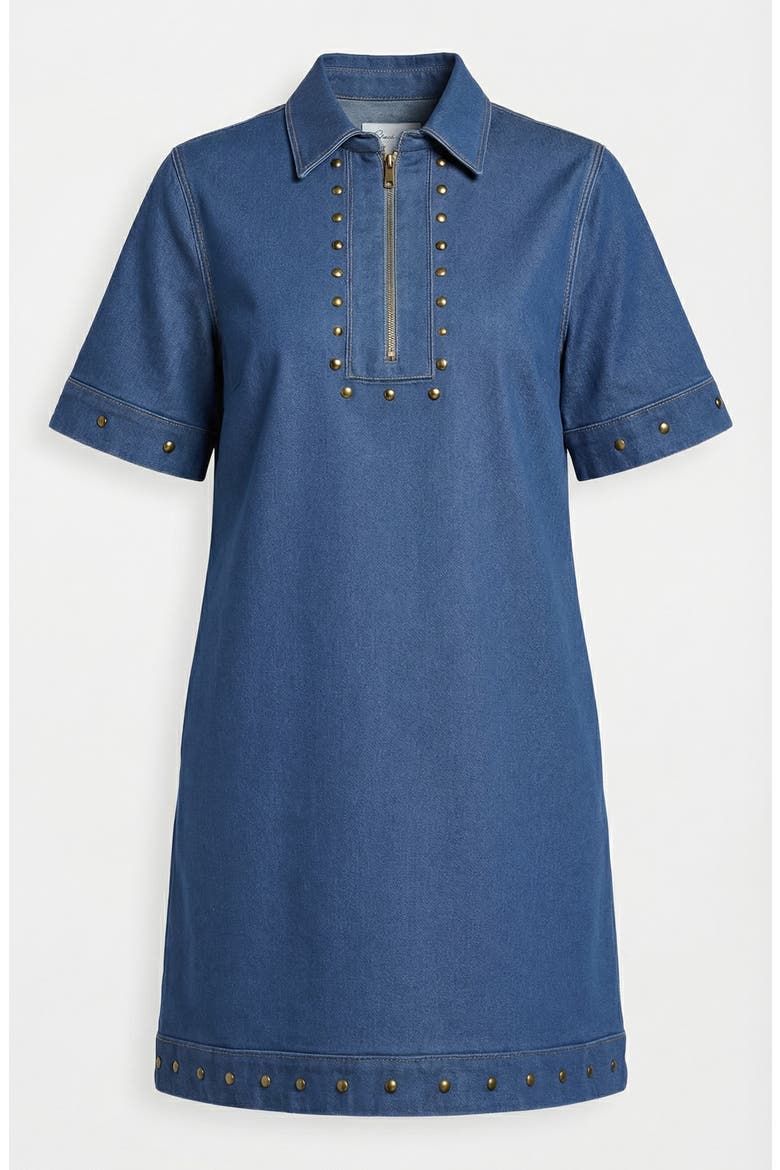 Studded Half-Zip Collared Denim Mini Dress, Alternate, color, Mid-Wash Blue