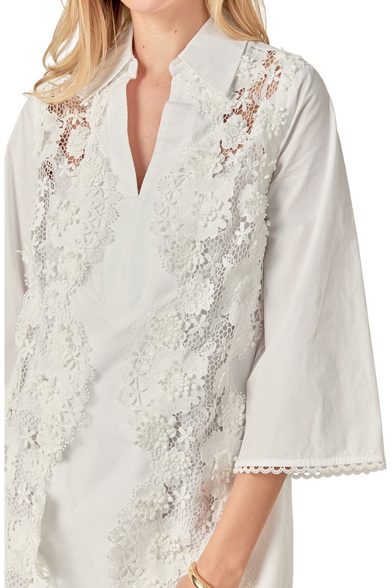 Lace Trim Mini Shirtdress, Alternate, color, WHITE