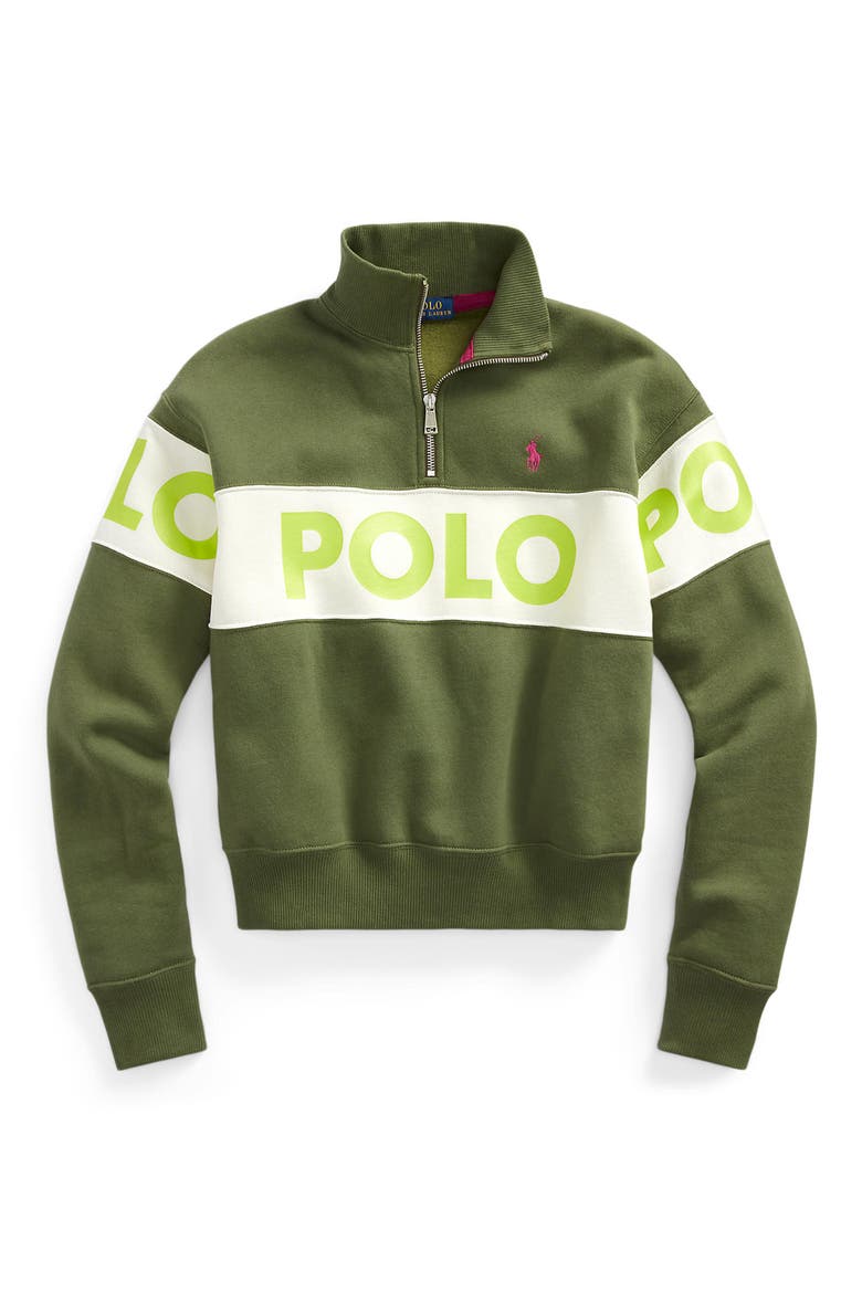 Quarter-Zip Logo Tape Sweatshirt, Alternate, color, ARMY OLIVE