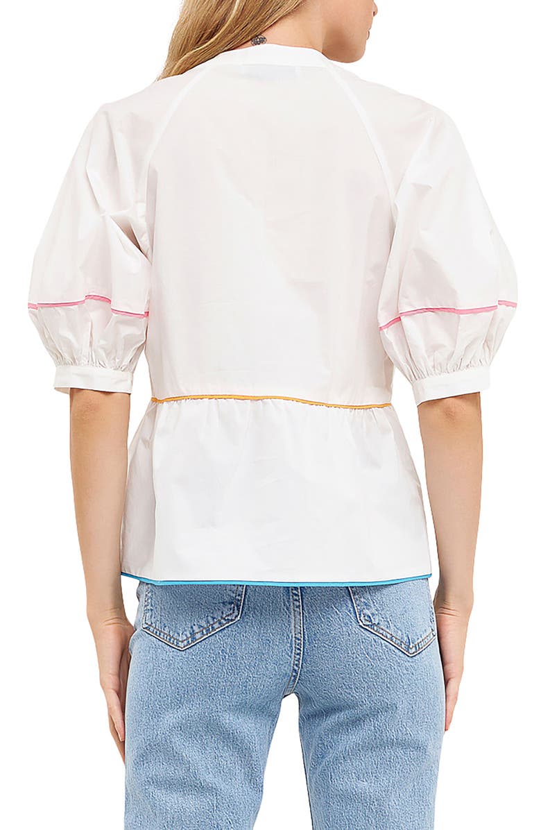 English Factory Piping Detail Blouse, Alternate, color, Ivory