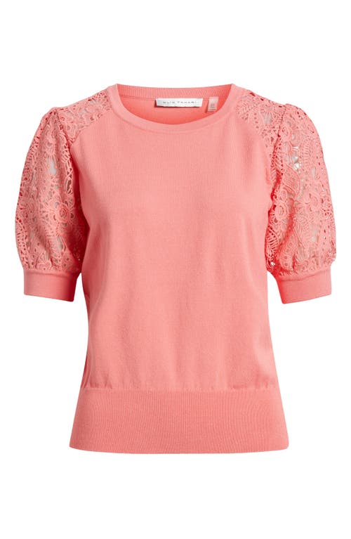 Shop Elie Tahari The Felicity Eyelet Embroidery Sleeve Sweater In Coral Rose