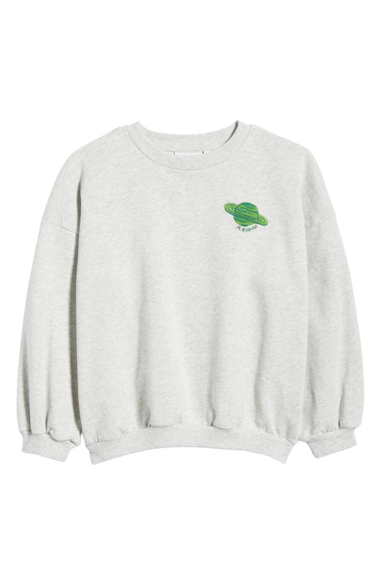 Mini Rodini Kids' Planet Emblem Organic Cotton Crewneck Sweatshirt, Main, color, Grey Melange