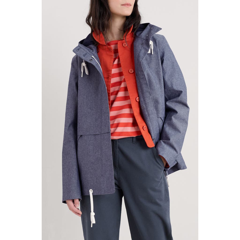 Shop Seasalt Cornwall Blue Depth Waterproof Organic Cotton Jacket In Light Wash Slub Chambray