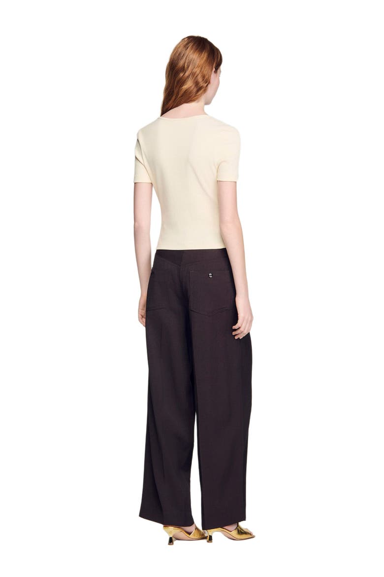 Jewelled cropped cotton T-shirt, Alternate, color, Ecru