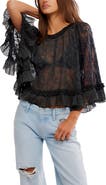 Free People Carly Embroidered Ruffle Cape Top