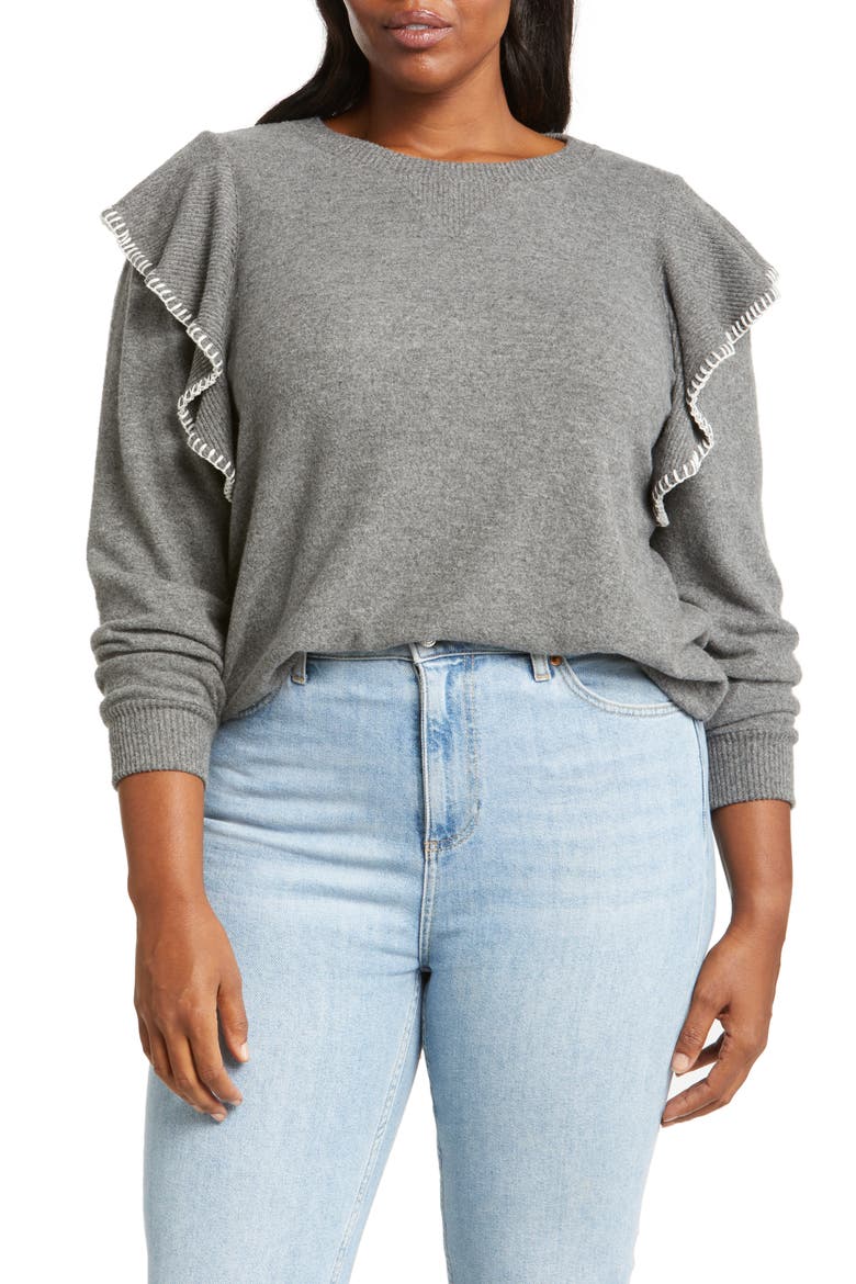 Ruffle Sweater (Nordstrom Exclusive), Main, color, HEATHER CHARCOAL/ IVORY