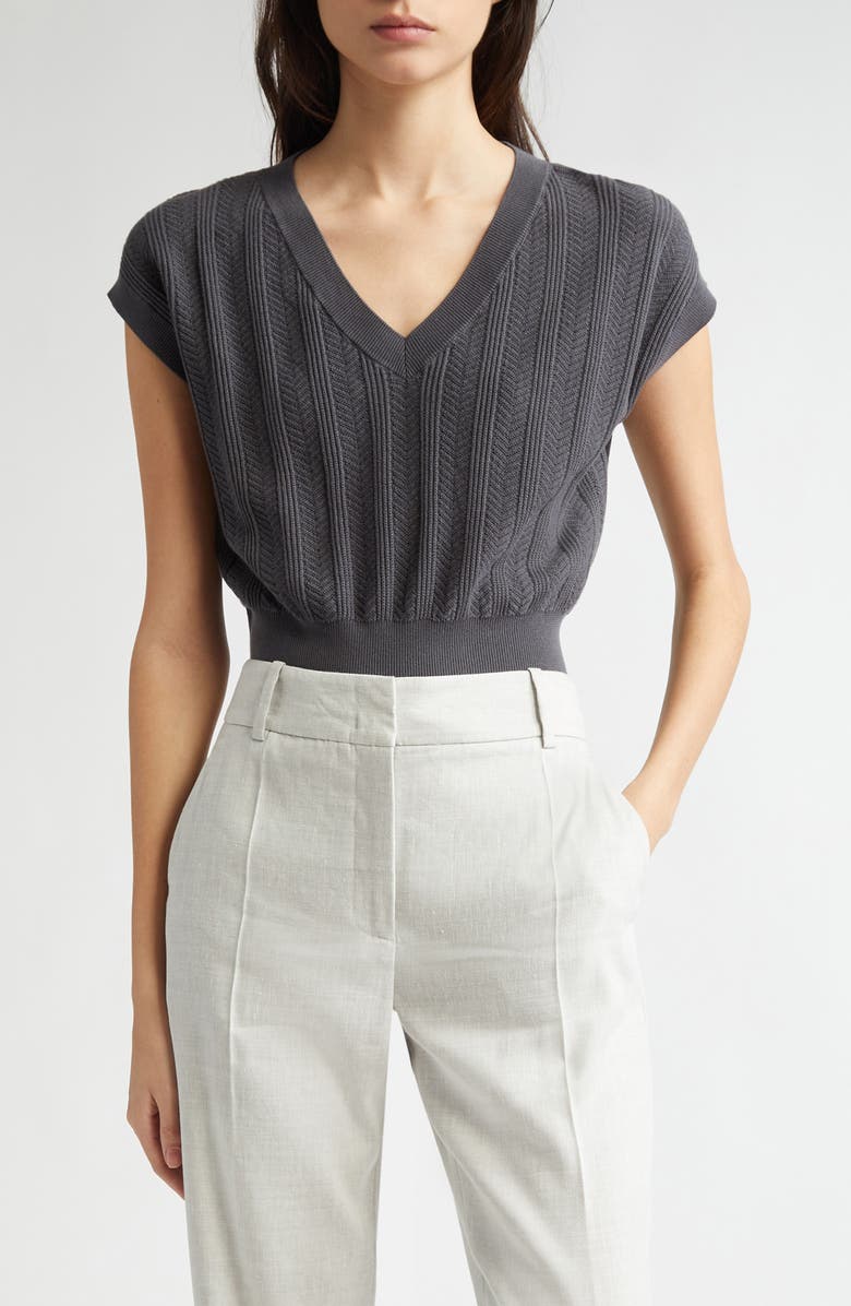 Eleventy Mixed Stitch V-Neck Crop Sweater Vest, Main, color, 