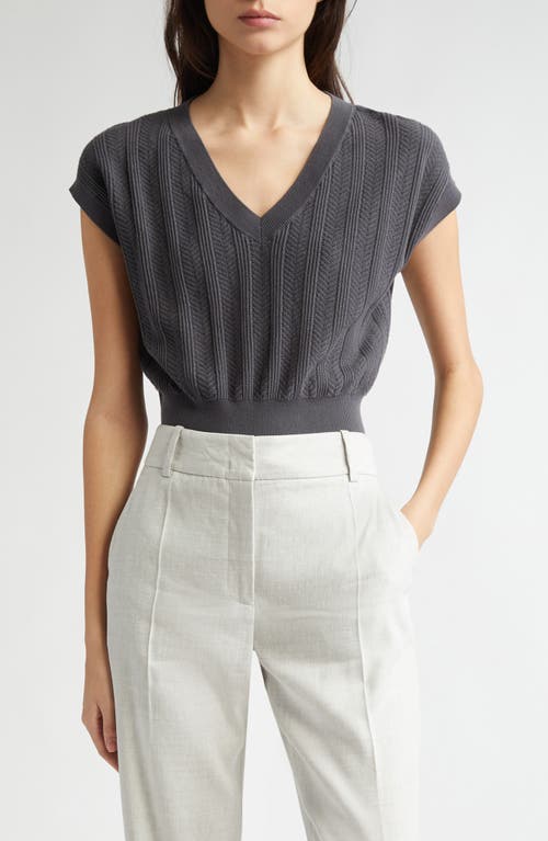 Eleventy Mixed Stitch V-neck Crop Sweater Vest In Smoke Melange Grey