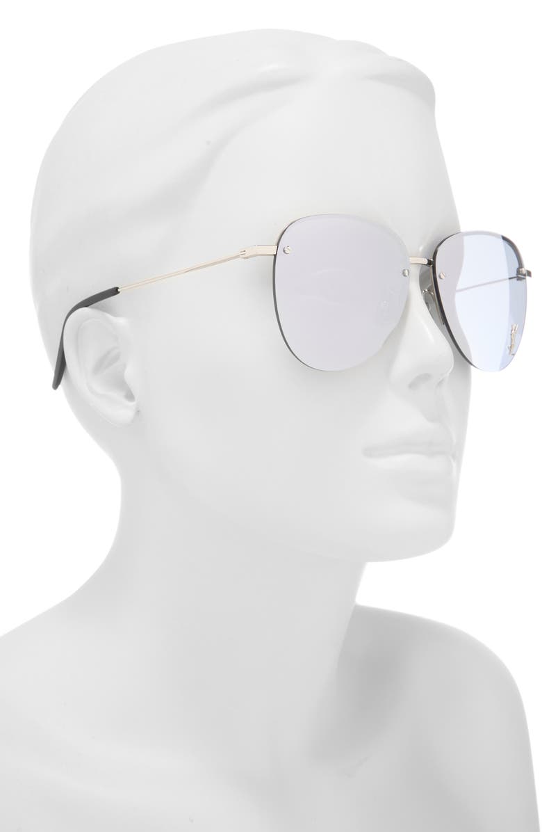 Saint Laurent 61mm Oval Sunglasses, Alternate, color, Silver
