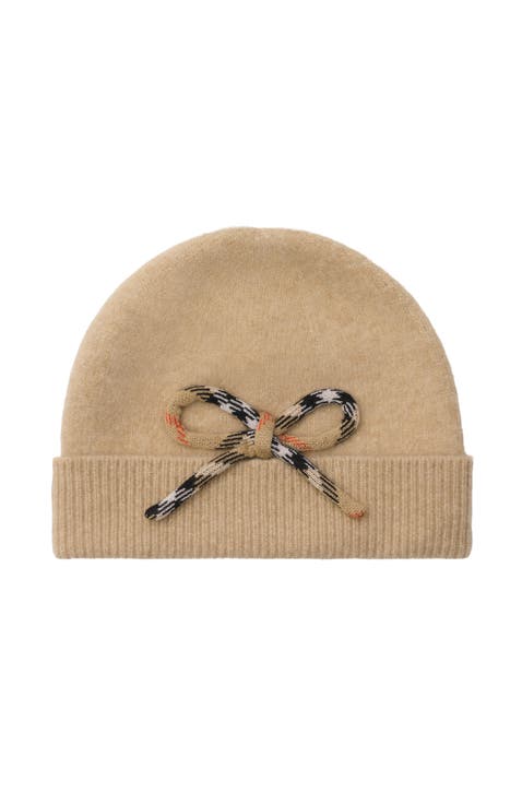 Check Bow Wool Cashmere Beanie