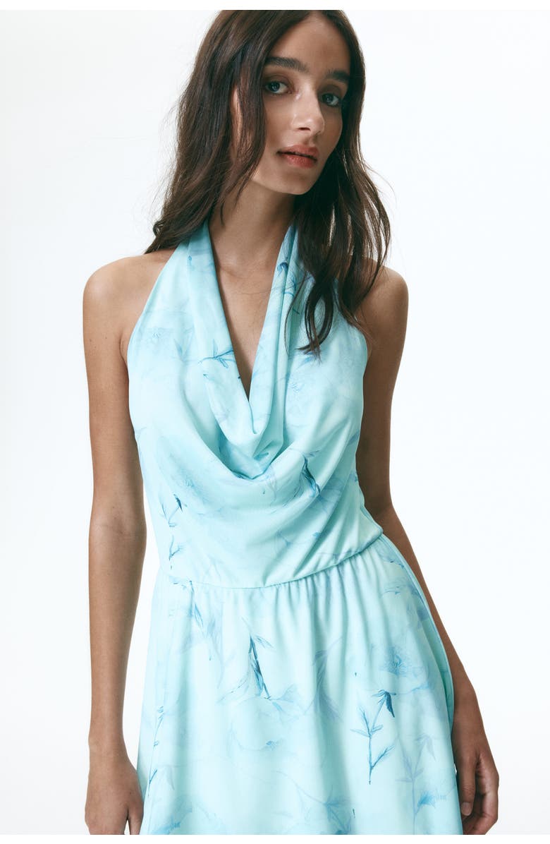 H&M Cowl-neck halterneck dress, Alternate, color, Turquoise/Floral