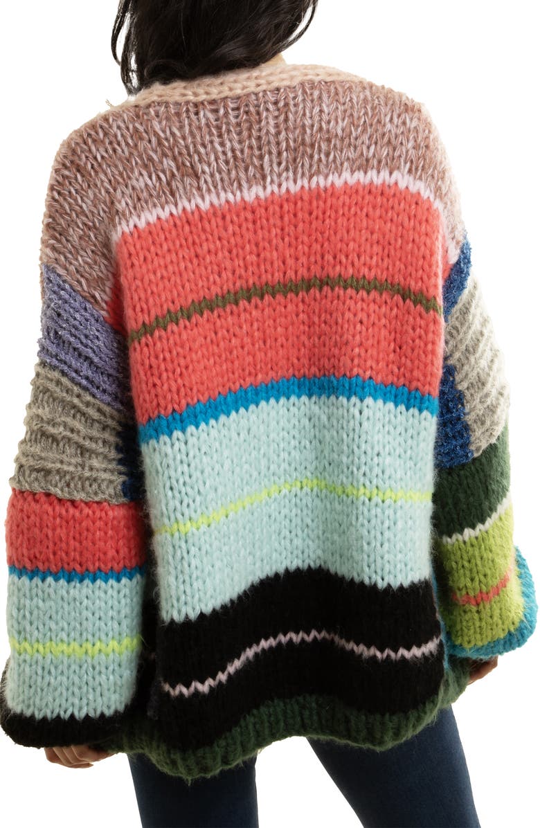 SAACHI Rainbow Chunky Knit Cardigan, Alternate, color, Black/ Blue/ Red Multi