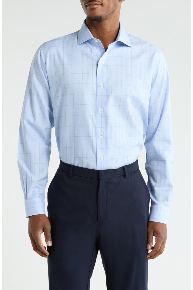 Regular Fit Plaid Non-Iron Dress Shirt, Main, color, LIGHT BLUE/NAVY
