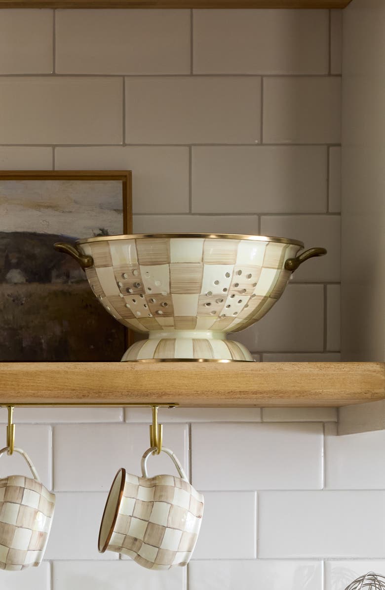 MACKENZIE CHILDS Mocha Check Large Colander, Alternate, color, Mocha