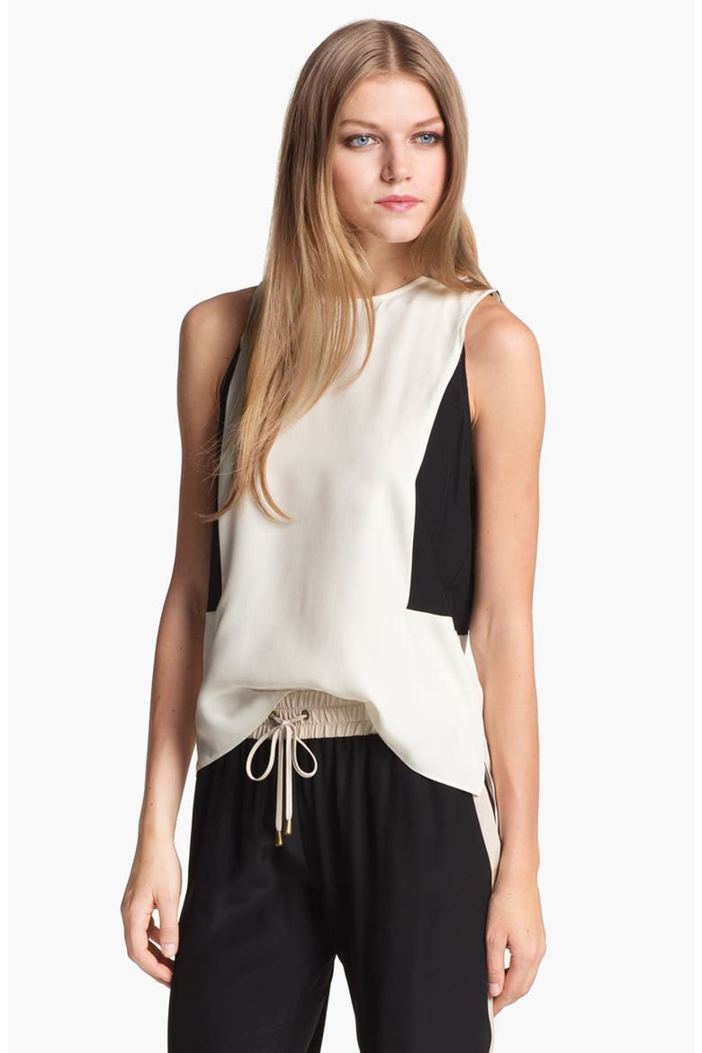 'Gina' Colorblock Silk Top, Main, color, WHITE
