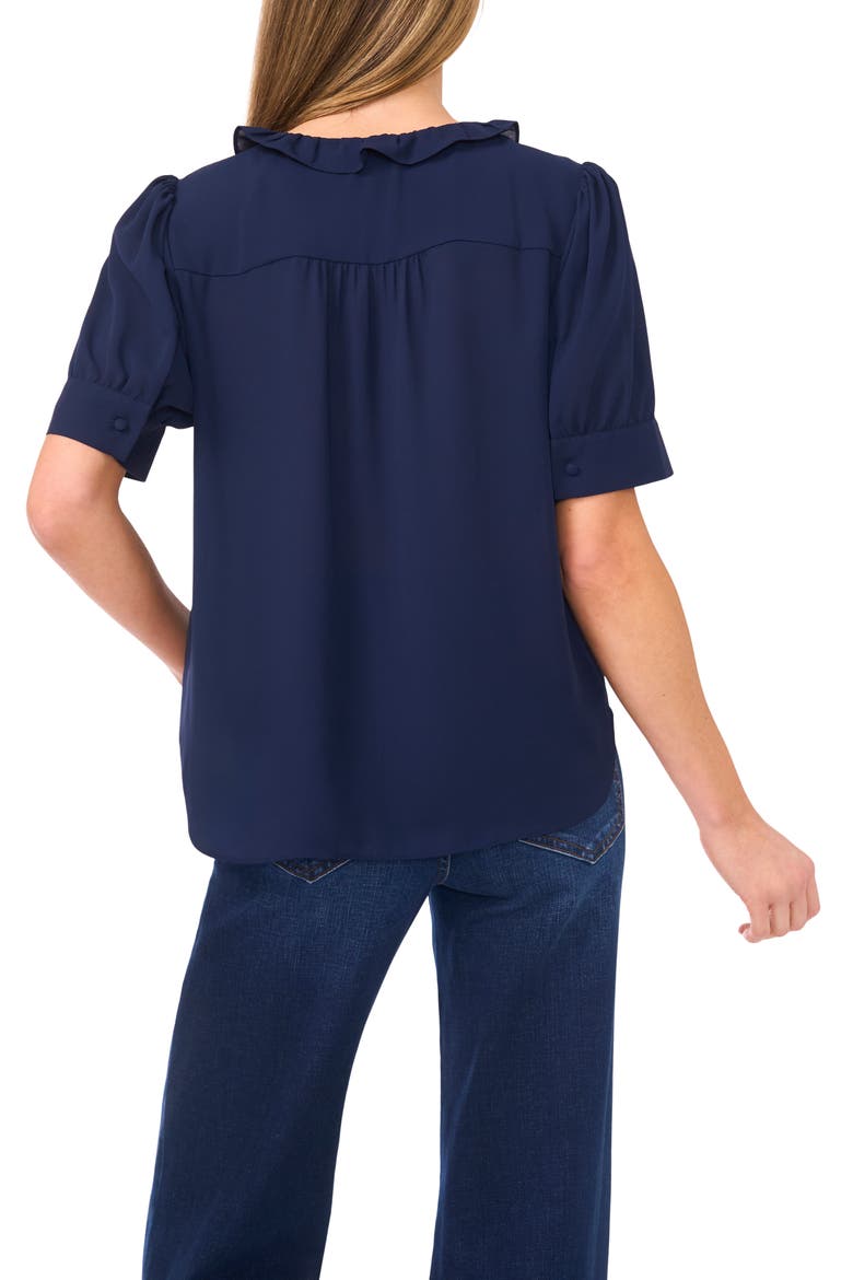 Ruffle Detail Short Sleeve Georgette Button-Up Shirt, Alternate, color, CLASSIC NAVY
