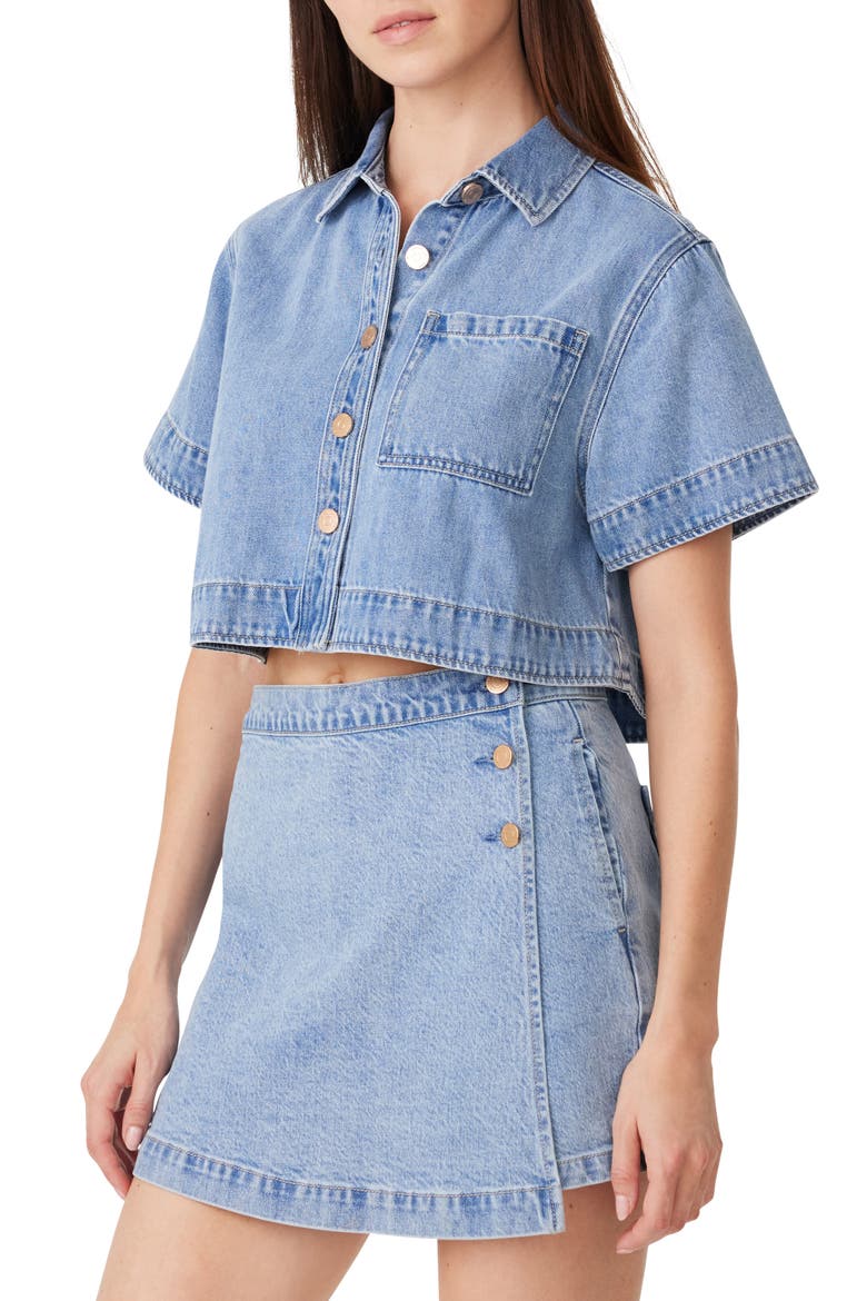 Crop Denim Shirt, Alternate, color, SPLASH