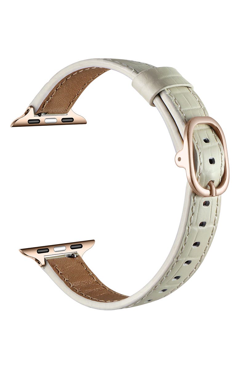 The Posh Tech Carmen Skinny Croc Embossed Leather Apple Watch<sup>®</sup> Watchband, Alternate, color, White