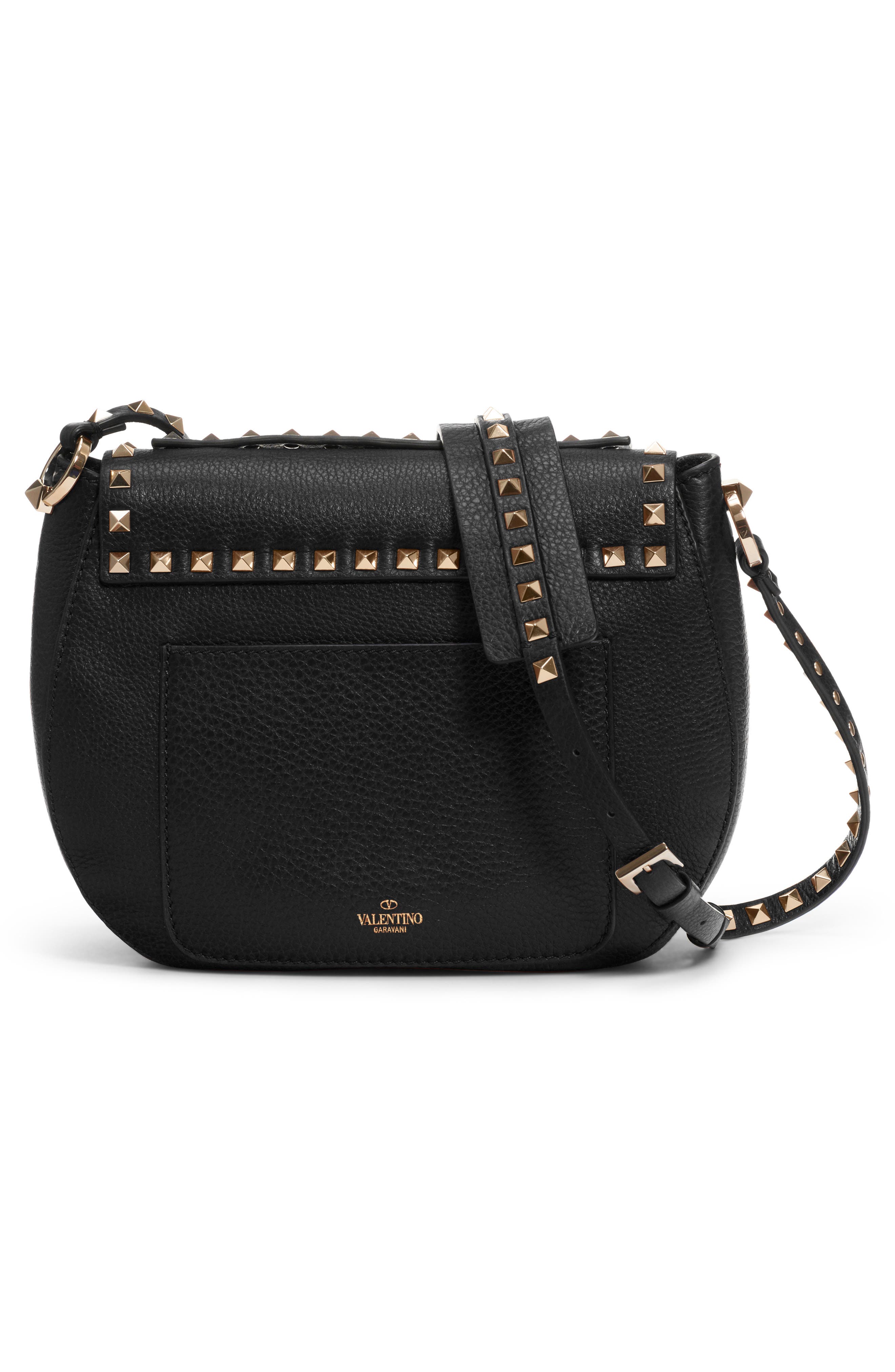 Valentino Garavani Small Rockstud Leather Saddle Bag, Alternate, color, 