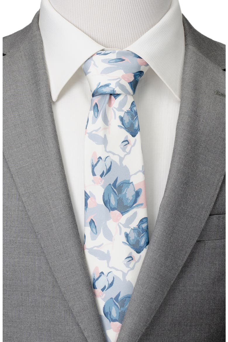 Watercolor Floral Silk Tie, Alternate, color, WHITE