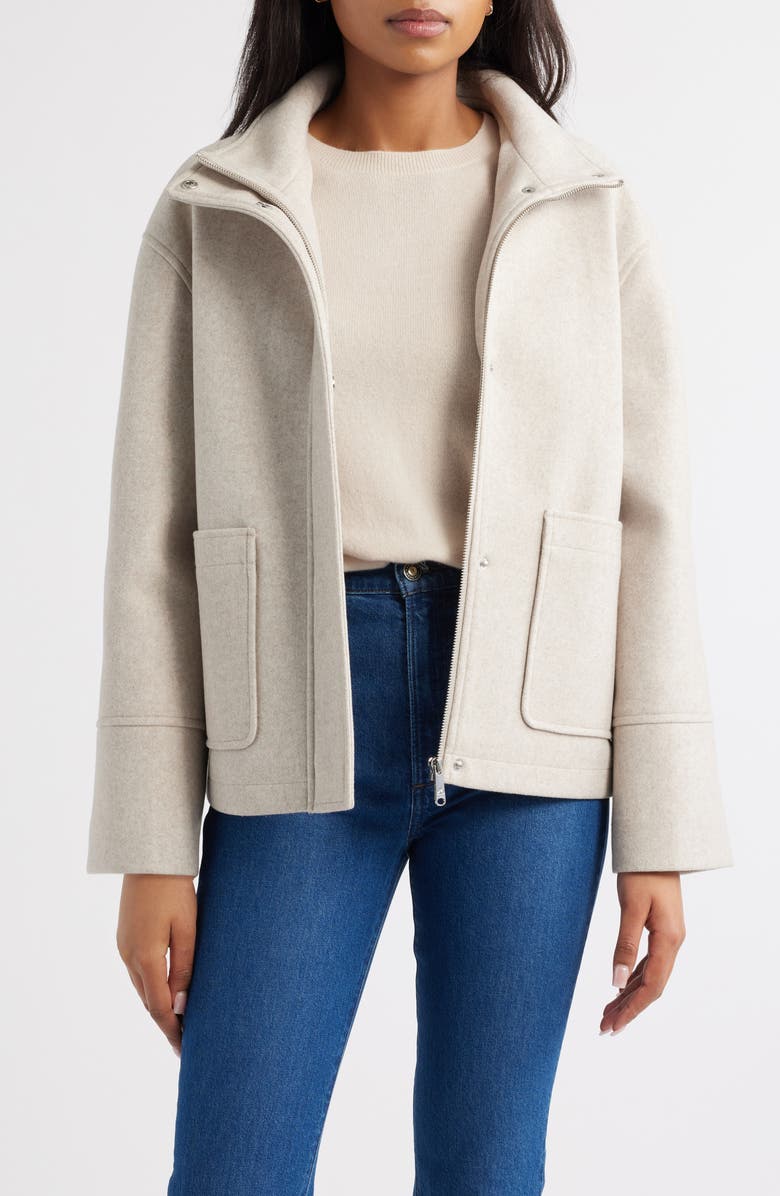 Sam Edelman Stand Collar Felt Jacket, Alternate, color, Oatmeal