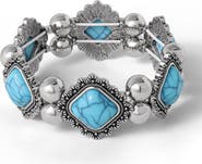 Jessica Simpson Turquoise and Silver Stretch Bracelet with Western Motif