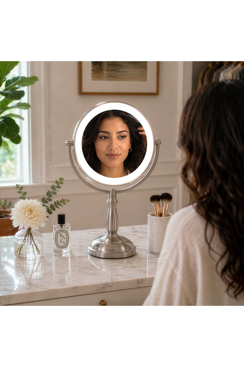 Lighted Makeup Mirror with 12X/1X Magnification & Touch Base Controls, Alternate, color, Satin Nickel