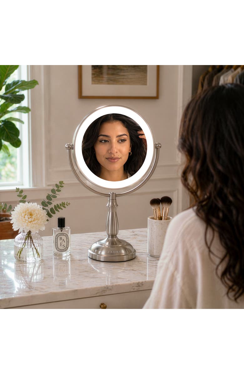Zadro Lighted Makeup Mirror with 12X/1X Magnification & Touch Base Controls, Alternate, color, Satin Nickel
