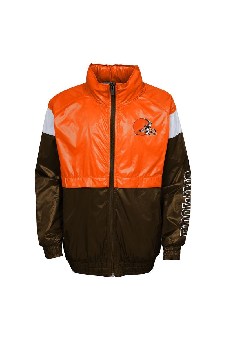 Youth Orange/Brown Cleveland Browns Goal Line Stance Full-Zip Hoodie Windbreaker, Alternate, color, Orange