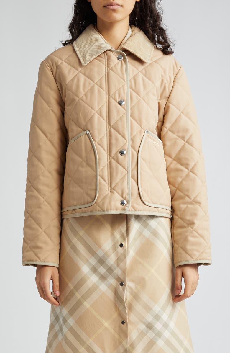 Burberry Lanford Corduroy Collar Quilted Jacket, Main, color, 