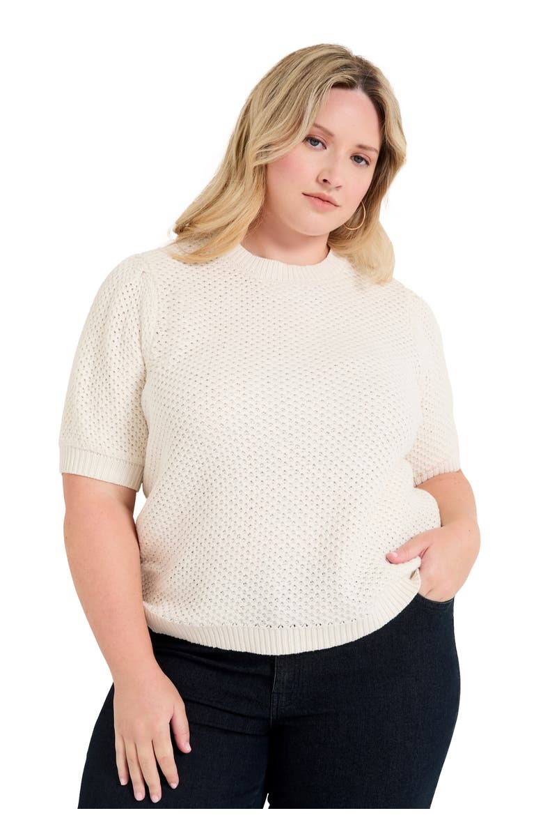 June + Vie Puff-Sleeve Knit Sweater, Main, color, Sugar Swizzle