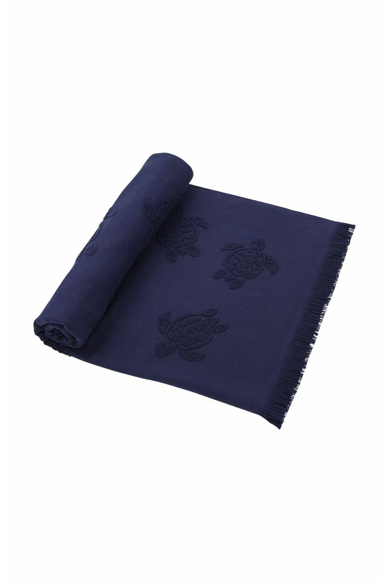 Beach Fouta in Cotton Jacquard Turtles, Main, color, BLEU MARINE