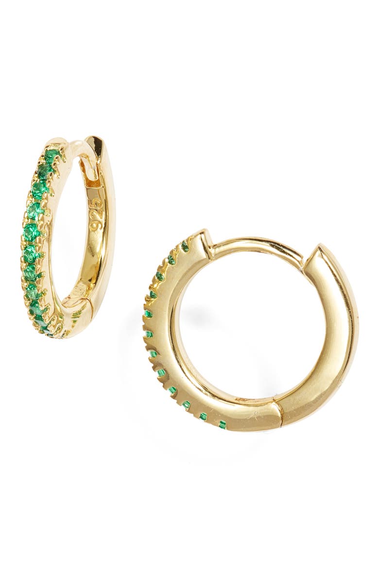 Pavé Huggie Earrings, Main, color, EMERALD GREEN