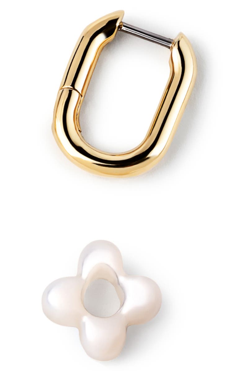 Ana Luisa Cassia Puffy Flower Mother-of-Pearl Hoop Drop Earrings, Alternate, color, Gold / White