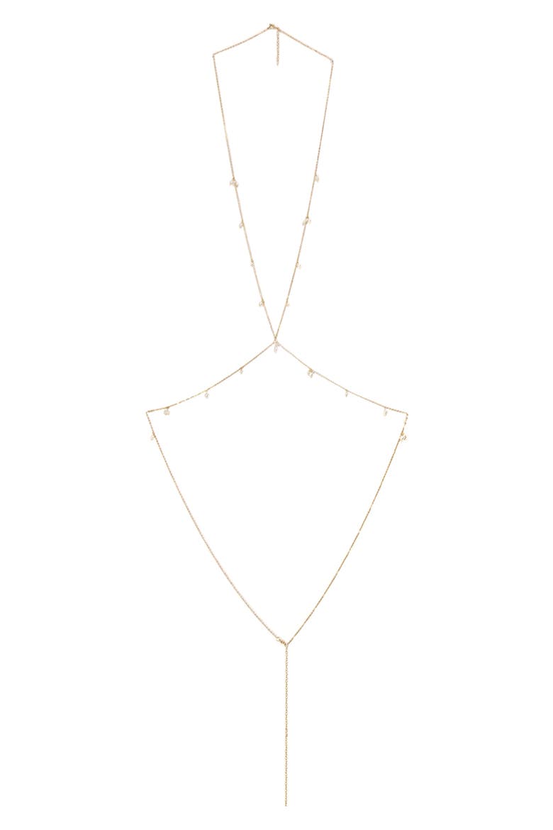 Lua Faux Pearl Body Chain, Main, color, GOLD