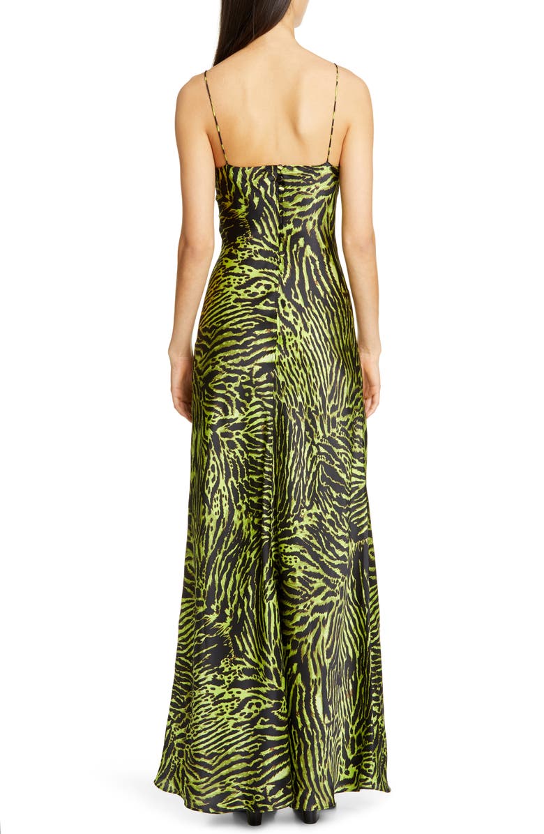 Ganni Tiger Print Silk Satin Gown, Alternate, color, 