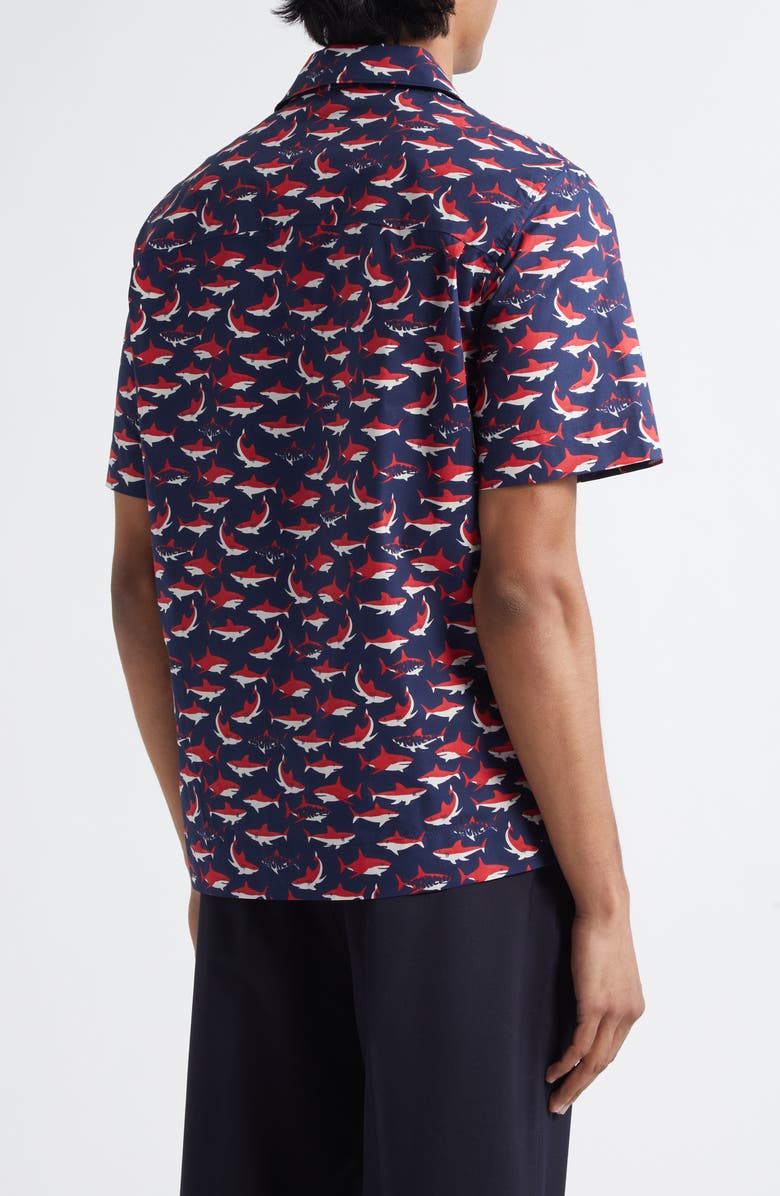 Moncler Logo Shark Cotton Camp Shirt, Alternate, color, Blue