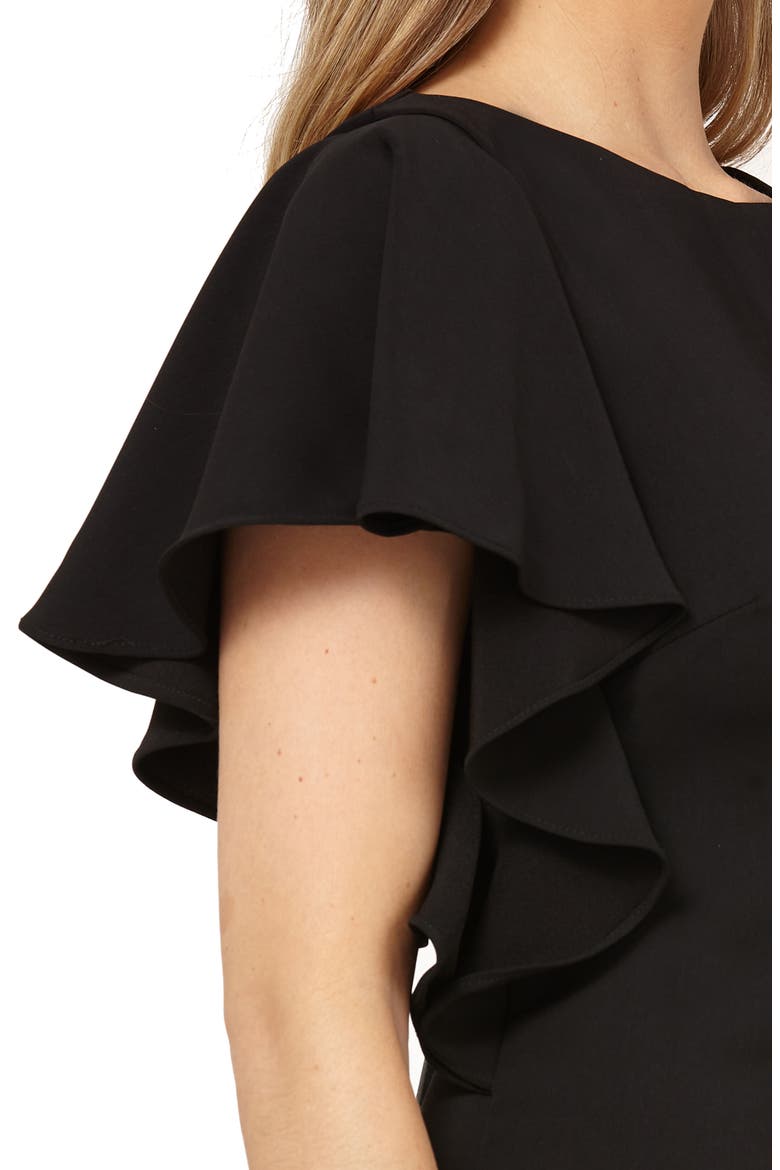 Flutter Sleeve Sheath Dress, Alternate, color, BLACK